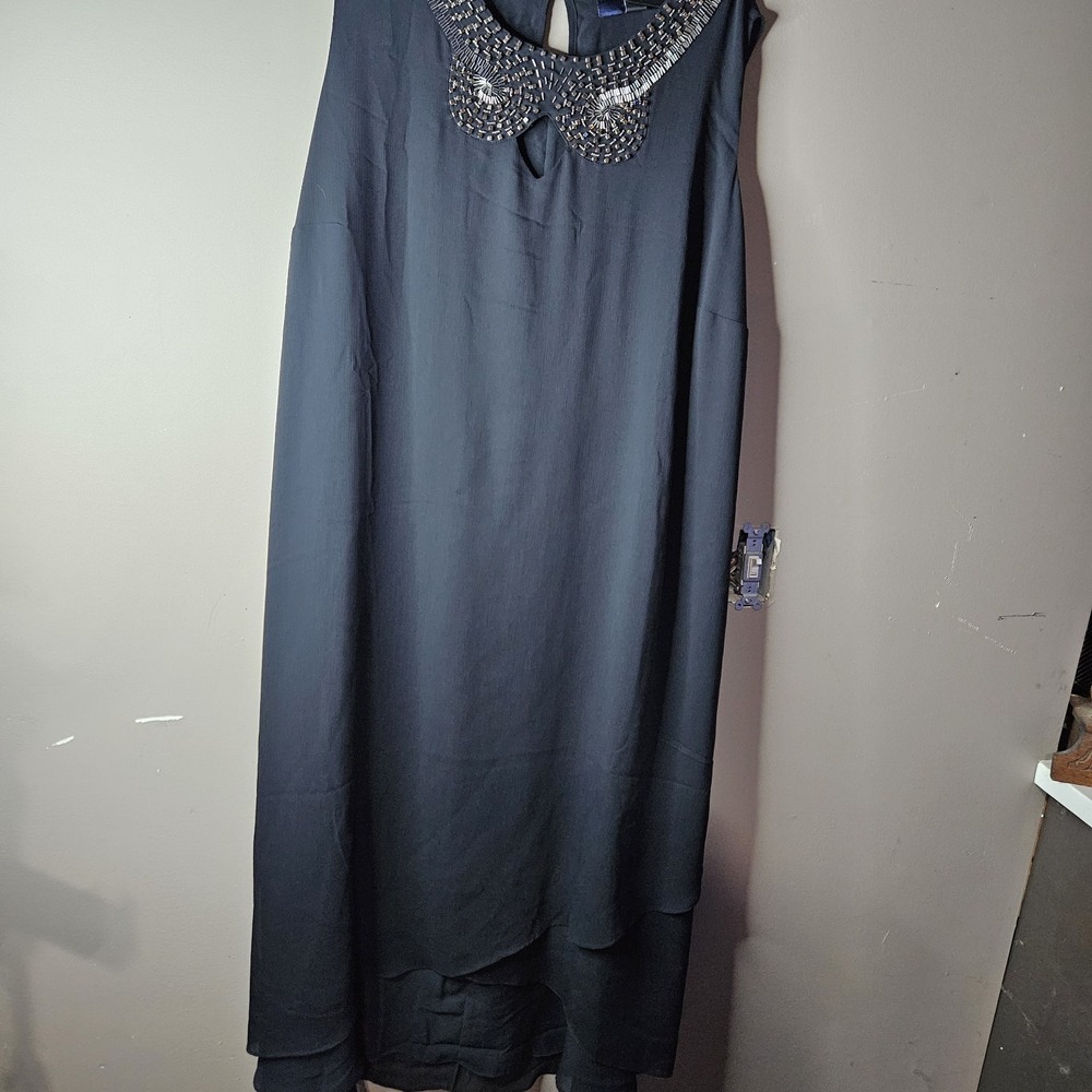 denim 24/7 Solid Long Maxi Dress Blue Beaded Neckline Long Sleeve A-Line 22W